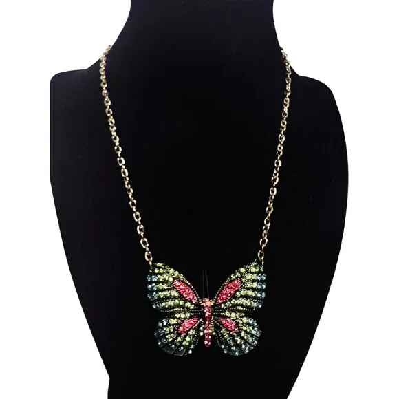 Cara NY Gold Tone Necklace With Rhinestone Butterfly Pendant (6285) - Picture 1 of 6